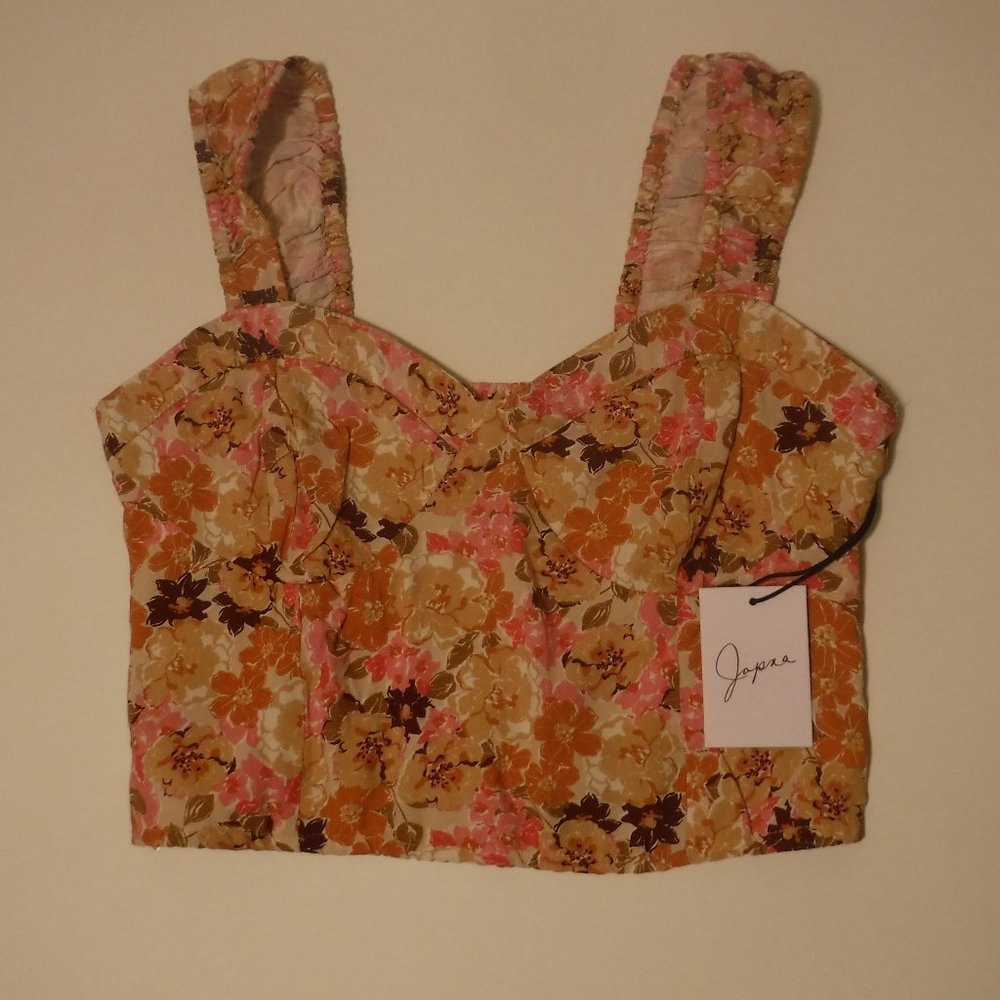 Japna Pink and Tan Floral Pattern Crop Top New with tags size L